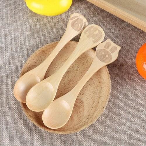 Childrens Spoon Small Wooden Tableware Japanese Lovely Spoon Japanese Wooden Spoon Baby Food Factory Direct Sales