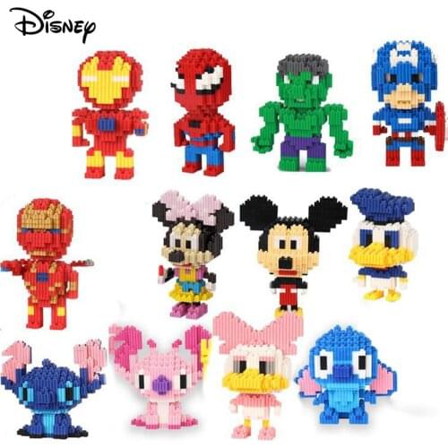 Disney Stitch Minnie Mickey Mouse Diamond Assembly Building Blocks Diy 3d Spider-man Model Anime Figures Brick Toys For Kids