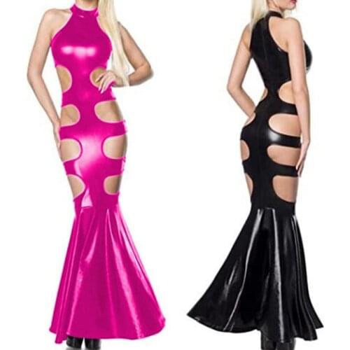 High Quality Sleeveless Hollow Trumpet Dress Cocktail Party Dress Ladies Mermaid Performance Sexy Sleeveless Shiny Long Dress