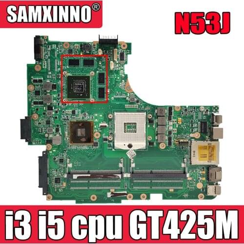 For ASUS Laptop Motherboard N53J N53JF N53JN N53JL N53JG HM55 W/ GT425M 1G 2* RAM Slots Mainboard Support i3 i5 cpu