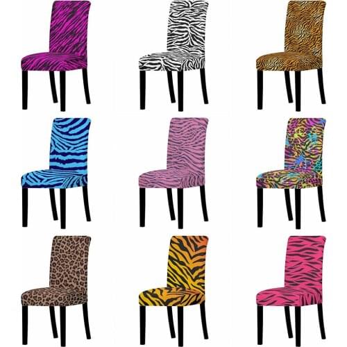 Leopard Print Stretch Chair Covers Dining Polyester Washable Removable Seat Arm Covers Slipcovers for Dining Room Banquet