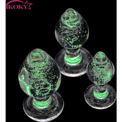 IKOKY Luminous Glass Butt PlugAnal Dilators Sex Toys for Couples Sex Shop Sex Anal Beads Anal Plug Toys for Adults