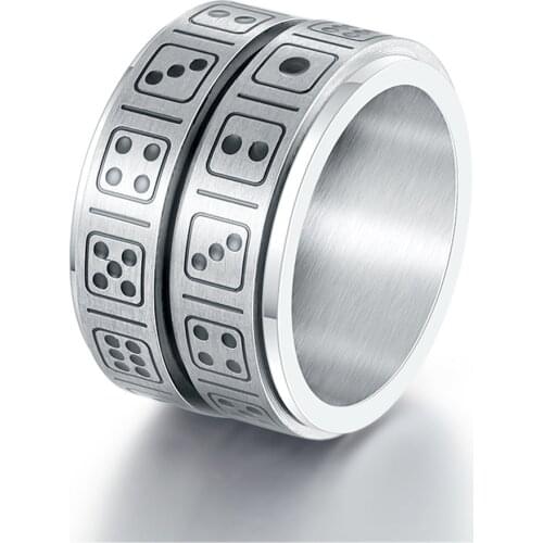 Mens Finger Rings Anti Stress Mens Ring Creative Dice Spinner Double Layer Rotatable Itachi Ring Stainless Steel Ring For Men