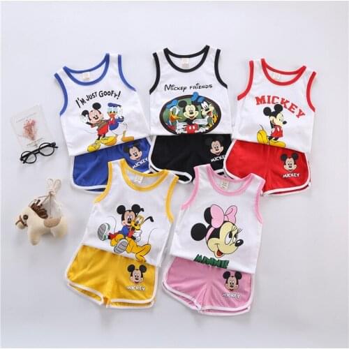 Baby Boys Girls Mickey Mouse Sets Clothes Infant Kids Summer Cartoon Cotton Sleeveless Vest+Shorts 2Pcs Suits Children Clothing