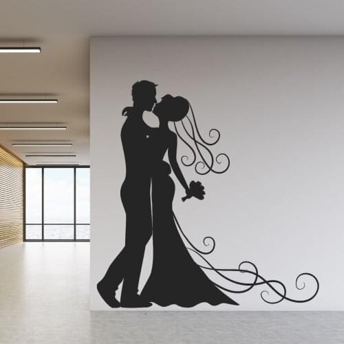 Beautiful Bride In Gown And Groom Kissing Wall Sticker Decal Wedding Sticker Home Bedroom Wall Art Decoration A00579