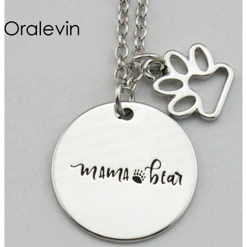 Hot Sale MAMA BEAR Inspirational Hand Stamped Engraved Custom Pendant Necklace for Women Nice Gift Jewelry,10Pcs/Lot, #LN2012