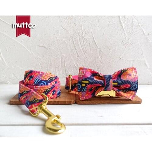 MUTTCO retailing special self-design bow-tie collar THE PINK GRAFFITI high quality handmade dog collar leash 5 sizes UDC063B