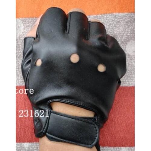 Mens fashion Cutout semi-finger hip-hop motorcycle gloves male PU leather fitness sports gloves fingerless outdoor gloves