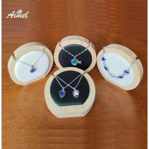 Natural Wood Necklace Jewelry Display Stand PU Pendant Storage Accessory Rack Bracelet Jewelry Organizer Showcase Stand Decor