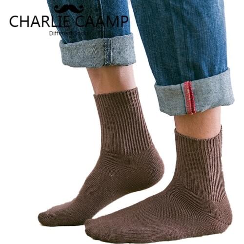 New EU39-44 Men Socks All Seasons Cotton Solid Color Thick Line Loose Mouth Simple Series Mens Harajuku Crew Socks D108