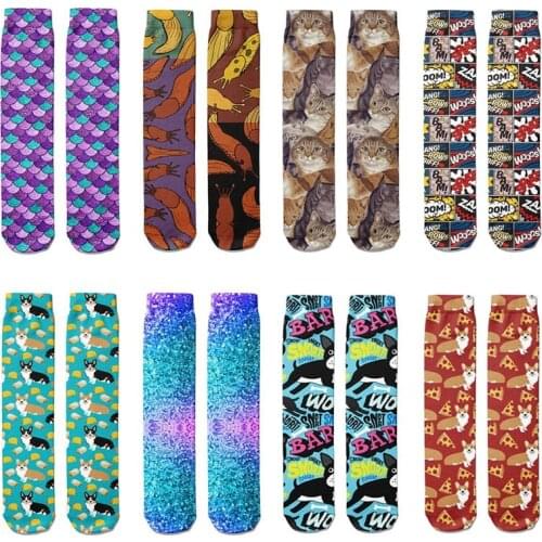 Women Socks 3d Printing Novelty Skateboard Hip Hop Sox Colorful Graffiti Harajuku Funny Happy Tube Socks Soft Compression Socks