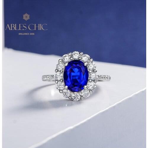 Solid 925 Silver Solitaire Lab Tanzanite Floral Engagement Ring Large Blue Sapphire 5A Zircon Bridal Wedding Ring S2R1S2R0748