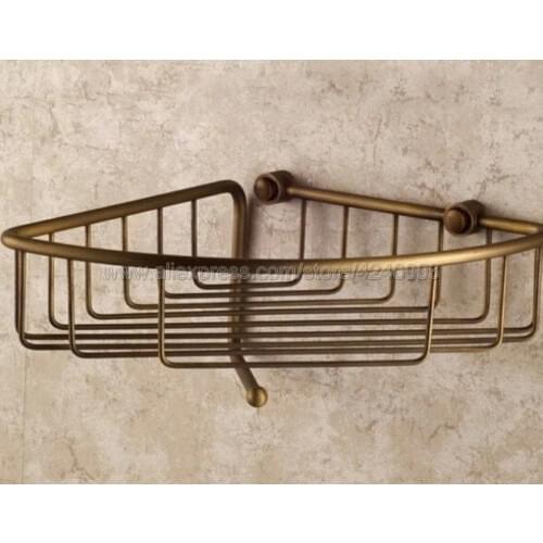 Bathroom Shelves Antique Brass Shower Corner Shelf Wall Mount Shampoo Storage Shelf Rack Bathroom Basket Holder Kba078