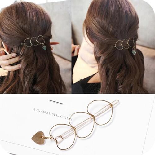 Simple Women Girl Copper Hollow Hairpin Heart Shaped Hair Clip Hair Accessories