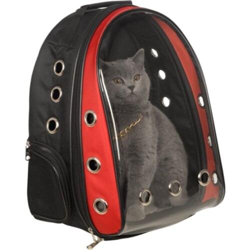 Transparent Astronot Unbreakable Cat Dog Carrier Bag 42X22X33 Cm Red AKT101