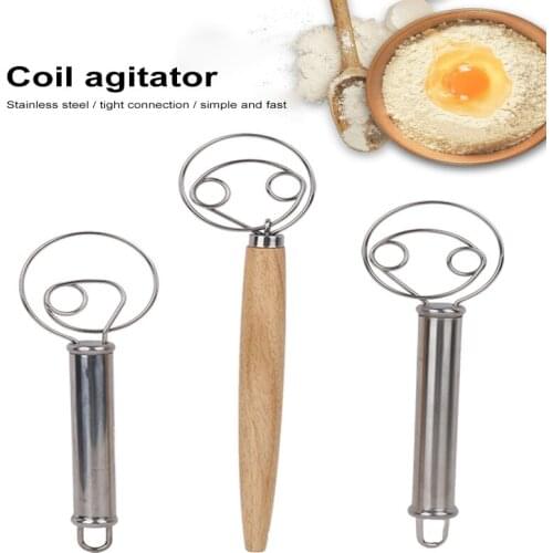 Hand-held Wood Handle Flour Mixer 10 Inch Coil Mixing Stick Baking Danish Dough And Pasta Hand Tool Kitchen Baking Supplies