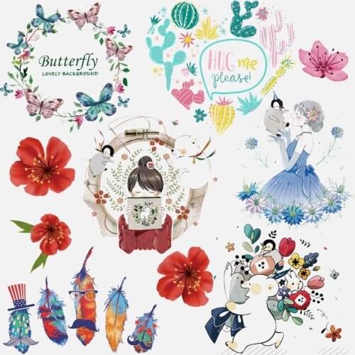 Diy Unicorn Patch Iron On Transfers For Clothing T-Shirt Stripe Diy Cartoon Set Heat Transfer Vinyl Cute Stickers On Clothes