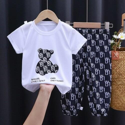 2021 Toddler Boy Cartoon Bear T Shirts + Pants 2 Pcs Sports Suit Summer Baby Girls Tracksuit Sets Outfit Kids Boutique Clothing