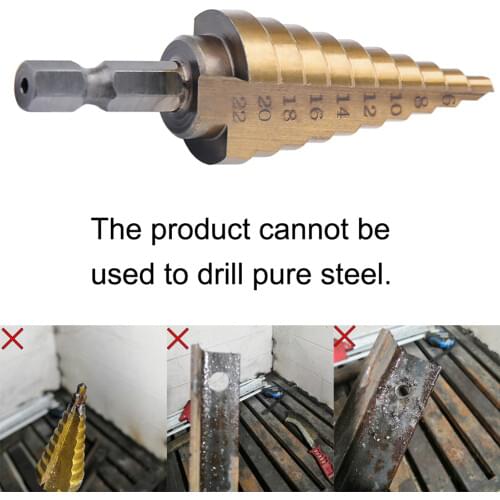 Hex Titanium Coating HSS Step Cone Drill Bit Hole Cutter 4-22mm for Sheet Metal