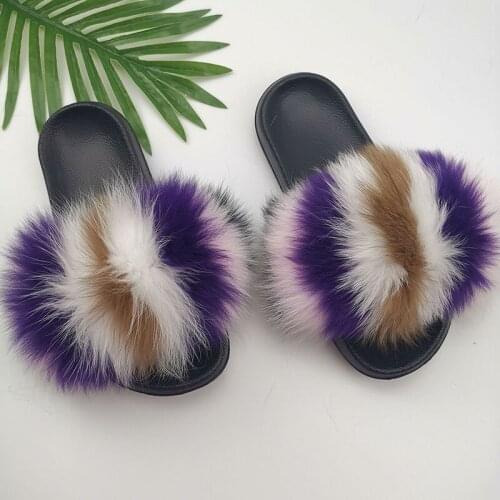 Fur Slippers Women Real Fox Fur Slides Slippers Women Outdoor Casual Flat Shoes Women Sandals Summer 2021 Female Shoes Woman