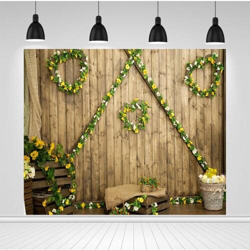 Scopiso Spring Easter Photography Background Wood Board Yellow Flower Green Plants Baby Shower Backdrop Photo Studio Photocalll