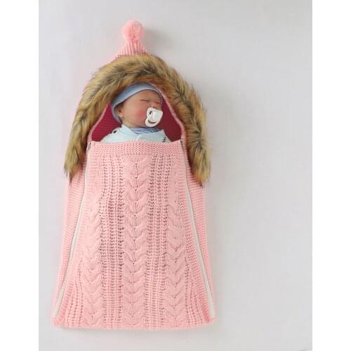 Newborn Baby Knitted Swaddle Blanket Infant Hooded Sleeping Bag Receiving Blanket Stroller Wrap For 0-4 Months