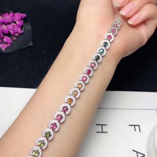 925 sterling silver Natural tourmaline bracelets new fine Jewelry women wedding trendy wholesale party new