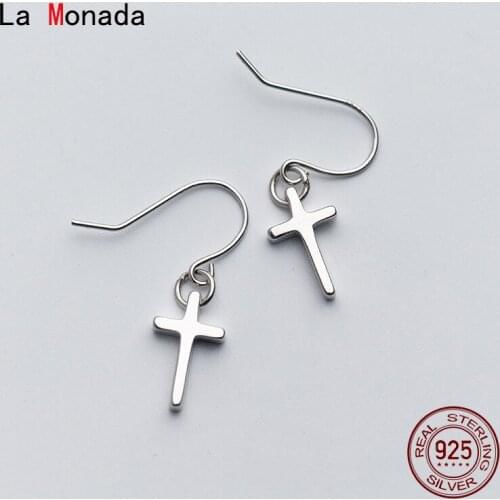 La Monada Silver Earrings Woman Dangle Hanging Cross Ear Piercing 925 Sterling Silver Chain Earrings Women Short Drop Earrings
