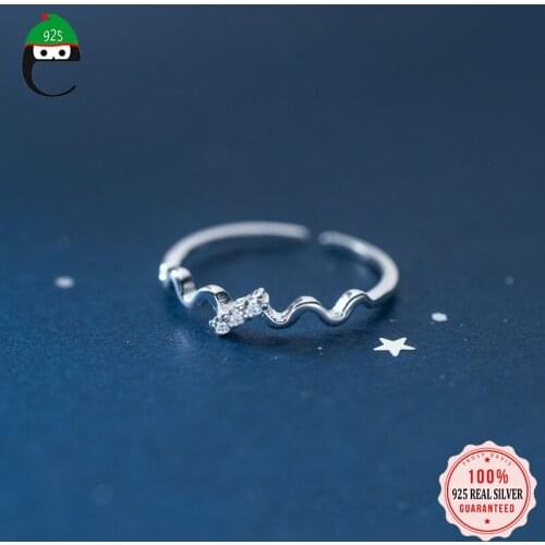ElfoPlataSi Real 925 Sterling Silver Fashion Geometric Wave Opening Finger Tail Ring For Women Valentines Day Jewelry DD796
