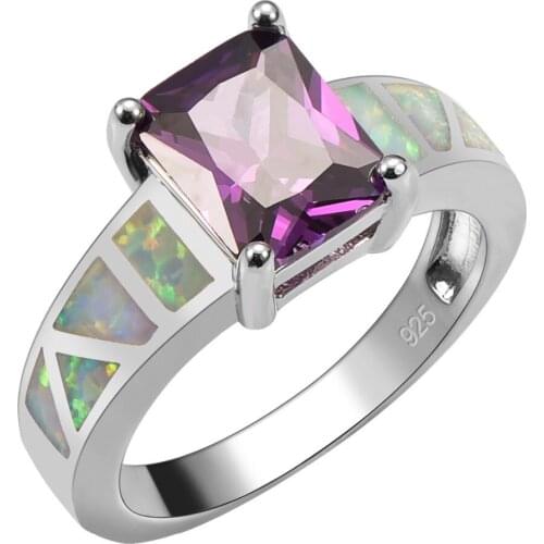 Purple Crystal Zircon With White Fire Opal 925 Sterling Silver Ring For Woman Size 6 7 8 9 10 R1549