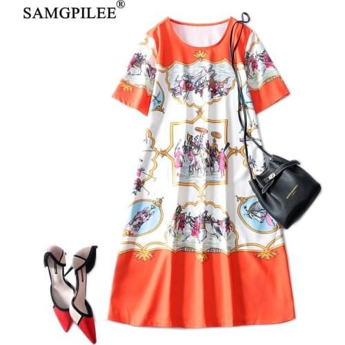 Elegant Dresses For Women 2021 New European Printed Bright Color Loose Short-sleeved Brocade Fabric Dress Woman Party 4XL