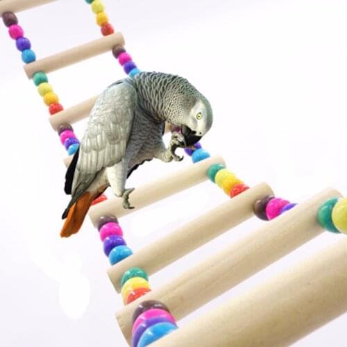 10 Ladders Birds Pets Parrots Ladders Climbing Toy Hanging Colorful Balls With Natural Wood