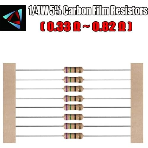 100pcs 1/4W 5% Carbon Film Resistor 0.33 0.47 0.5 0.68 0.82 ohm