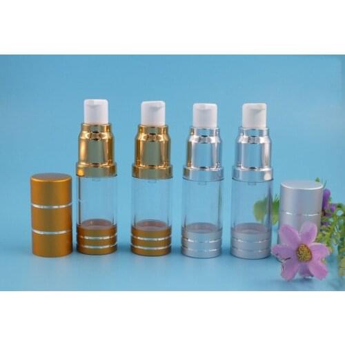 1000pcs/lot Silver gold color 10ML Vacuum bottle empty Vacuum Pump Cap bottles Perfume Bottle For Essence Lotion