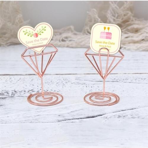 12pcs Diamond Shape Metal Card Clips Message Photo Holder Seat Note Stand Ornament for Wedding Party Banquet Table Decoration