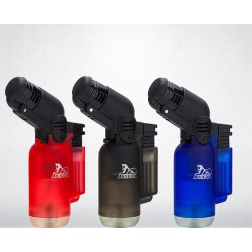 2020 Lubinski New Butane Gas Jet Troch Lighter Plastic Transparent Nylon Single Straight Windproof Mini Cigar Cigarette Lighter