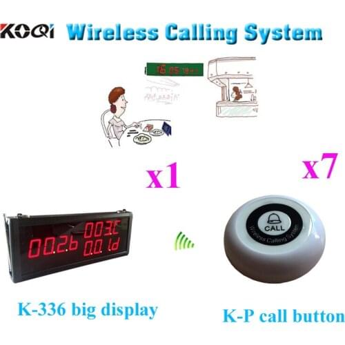 Wireless Pager Call Bell System Wireless Table Bell Full Set Including Big Display With Call Button(1 display+7 call button)
