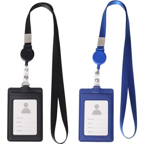 PU Leather ID Credit Bank Card Holder Kids Students Bus Card Case Lanyard Male Visit Door Identity Badge Cards Cover