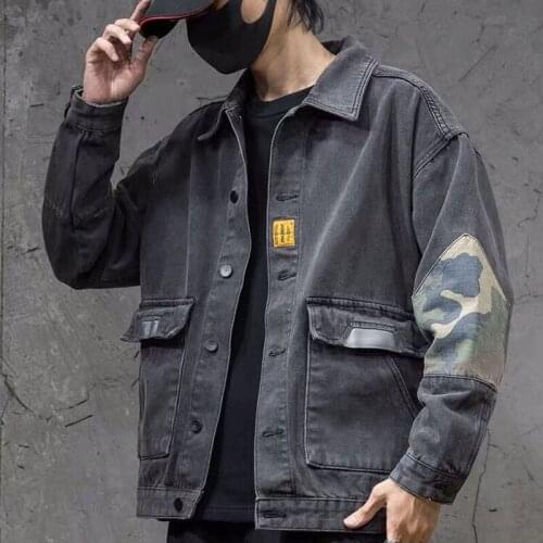 Spring Denim Jacket Men Loose Trend Camouflage Frock Jacket Large Size Fat Trend Joker Autumn Jacket Tide