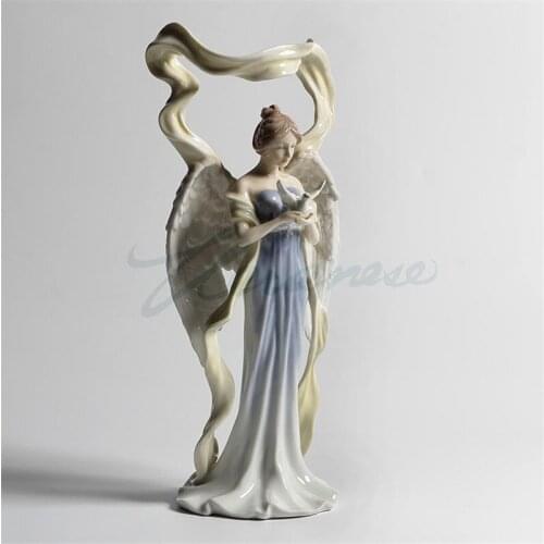 EUROPEAN CREATIVE UNDERGLAZE CERAMIC ANGEL PIGEON GIRL ART SCULPTURE FIGURE STATUE CRAFT HOME DECORATION BIRTHDAY GIFT R3397