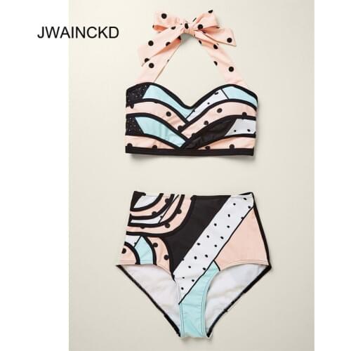 JWAINCKD 2019 Bikini Set Women Abstract Print Swimsuit Push-up Padded Bra Bathing Swimwear High Waist Beach Suit Maillot De Bain