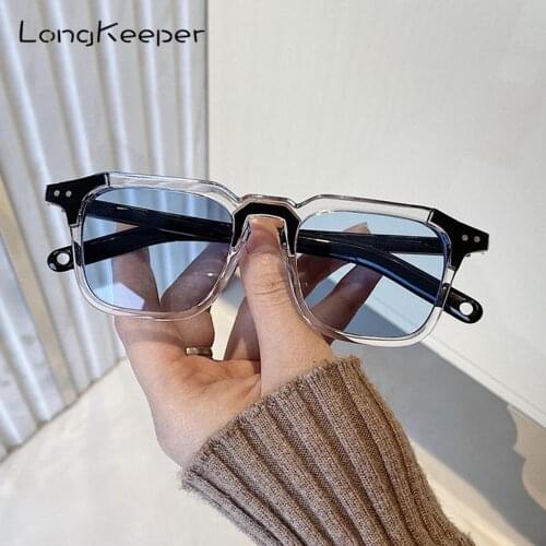 LongKeeper Vintage Sunglasses Women Men Brand Deisgner Small Square Sun Glasses Female Transparent Frame Retro Eyewear UV400