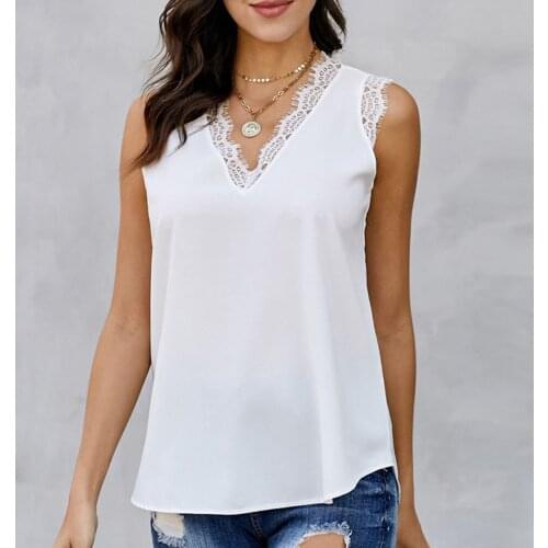 Camisole Tank Tops Womens Lace V neck Sexy Vest Loose Sleeveless Tops Casual Female Solid Color Ladies Clothes