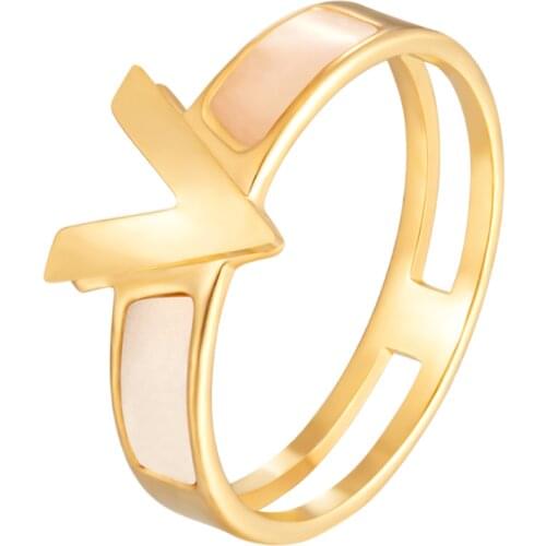 Trendy Letter V-Design Shell Stainless Steel Ring For Women Ladies Gold Rings Luxury Jewelry Wedding Gifts