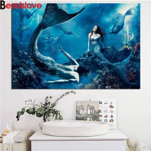 Cartoon full round square stone diy diamond painting kits Anime Mermaid mosaic embroidery Wall Art Home Decoration