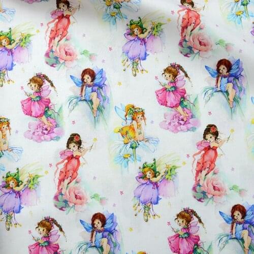 Cartoon Fairy Girls Plain Weave Cotton Fabric for Clothes Dress Home Textile Pillow Sewing Quilting DIY Needlework Material