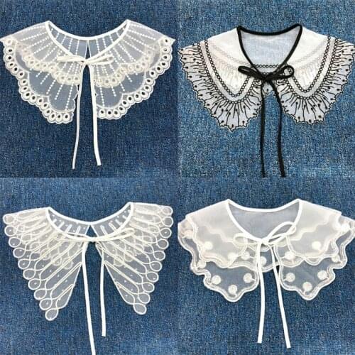 Women Girls Dress Fake Collar Shawl Embroidery Floral Lace Half Shirt Necklace Butterfly Shape Dickey Mini Jacket Poncho