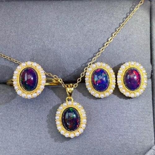 NEW Fashion Opal Set 100% Natural Opal jewelry set Natural And Real Opal 925 sterling silver 1pc pendant,1pc ring,2pcs Earring