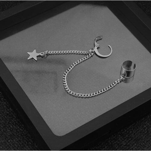2021 New Stainless Steel Ear Cuffs Dangle Chain Earrings Cross Star Pendant Ring Hoop Set