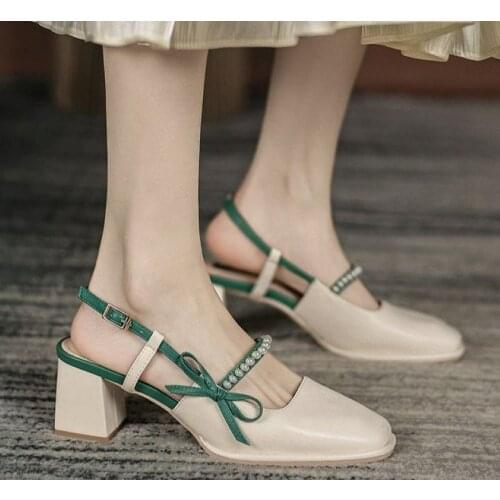 2021 Summer New Fashion Korean Version Of Square Toe Thick Heel Two-Wear Baotou Skirt High-Heel Fairy Style Sandals
